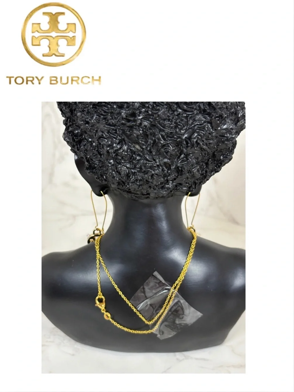 TORY BURCH Gold Logo Pendant, Necklace & Fishhook Earrings Jewelry Set